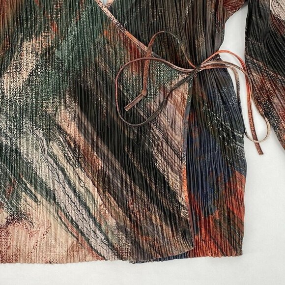 ZARA Women’s Size Small Pleated Kimono Wrap Top Orange Multi NWT - Picture 8 of 16